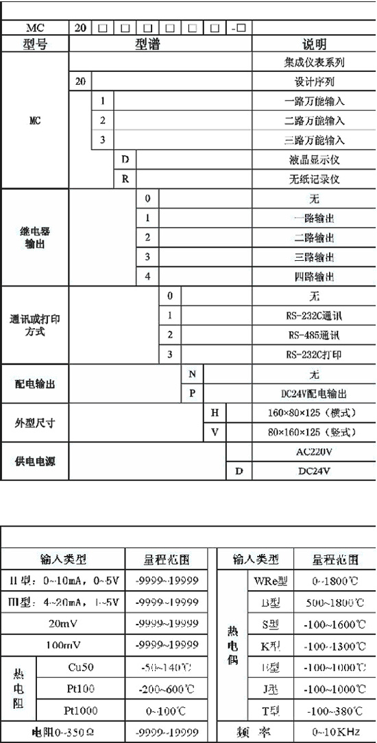 DY200R無紙記錄儀型號說明